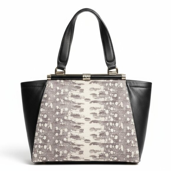 Diane von Furstenberg 440 Breakaway Black White Embossed Leather Satchel - Picture 1 of 15